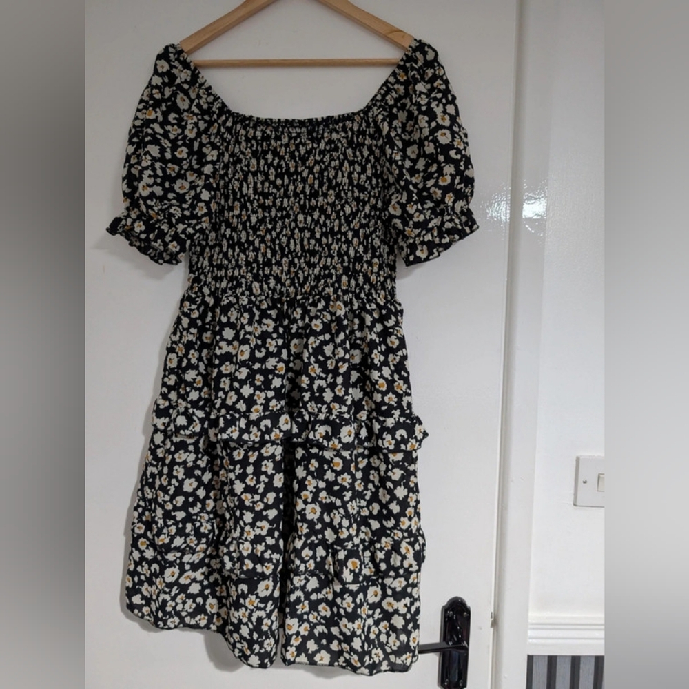 Floral Black and White Dress
